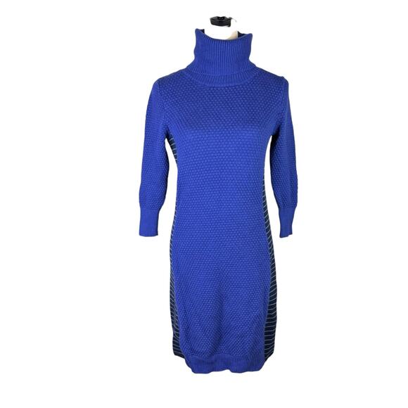 Athleta Spotlight Blue Merino Wool Blend Knit Turtleneck Slim Sweater Dress - Picture 2 of 14